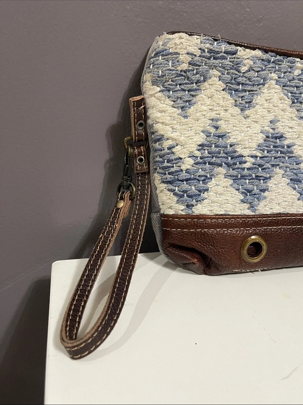 Myra Bag Woven Chevron Wristlet Clutch